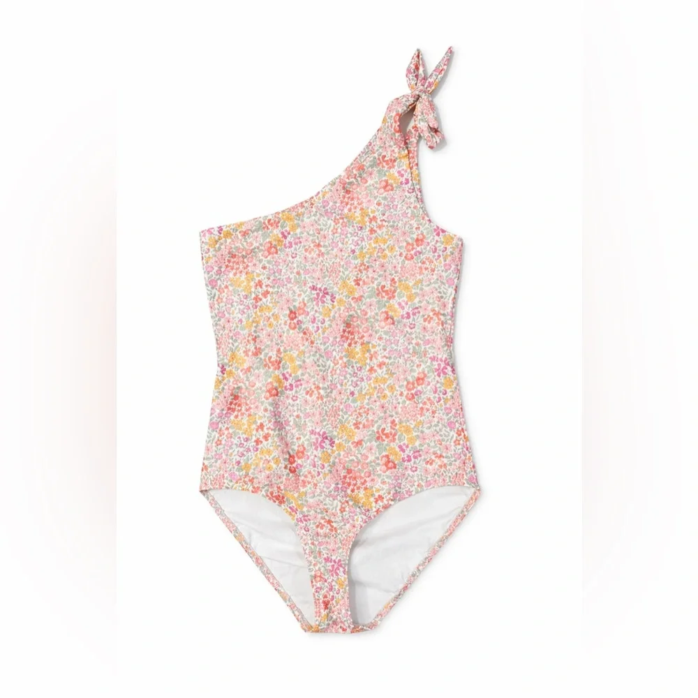 One-Shoulder Floral Kids' Swim One-Piece